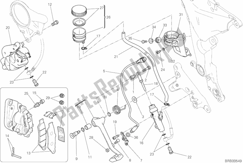 Tutte le parti per il Impianto Frenante Posteriore del Ducati Multistrada 1200 S ABS USA 2017